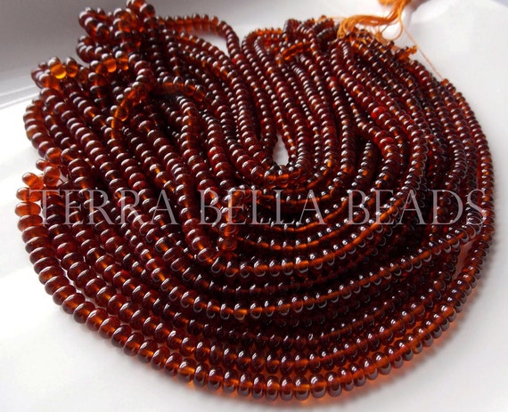 AAA HESSONITE GARNET gemstone smooth rondelle beads 3.5mm - 5mm 7" strand