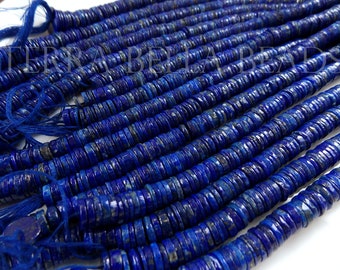 7" half strand deep blue LAPIS LAZULI smooth heishi gem stone rondelle beads 7mm - 10mm