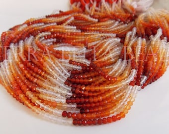 6.25&quot; shaded AAA Mexican FIRE OPAL micro faceted rondelle gem stone beads 3mm 3.5mm orange red calibrated