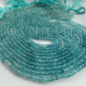 6.5" shaded rare NATURAL BLUE ZIRCON faceted gem stone rondelle beads 3.5mm 4mm 4.5mm ombre
