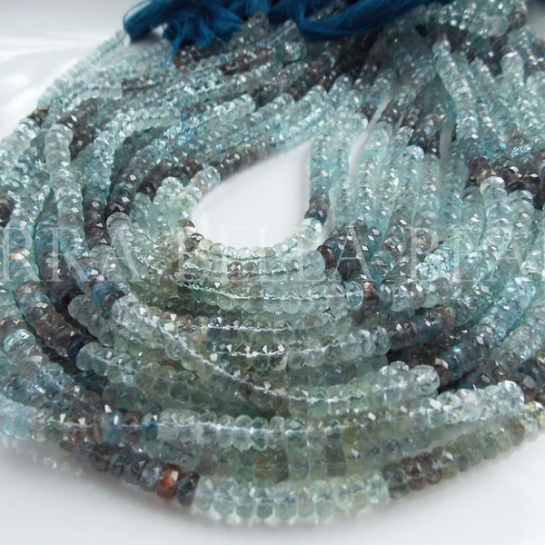 6.5" shaded AAA MOSS AQUAMARINE faceted gem stone rondelle beads 4mm - 4.2mm blue green