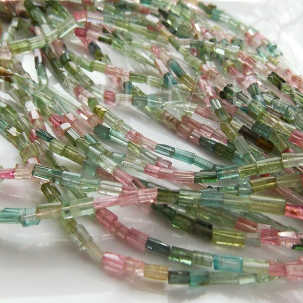 8" natural AFGHAN TOURMALINE natural gem stone tube beads 3mm x 8mm+ long pink green blue