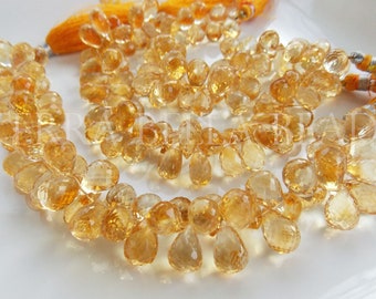 10 pc strand AA citrine faceted gem stone teardrop briolette beads 10mm - 13mm yellow