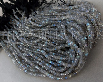 12.5&quot; light LABRADORITE faceted gem stone rondelle beads 3mm 3.2mm 3.5mm blue green multi hand cut