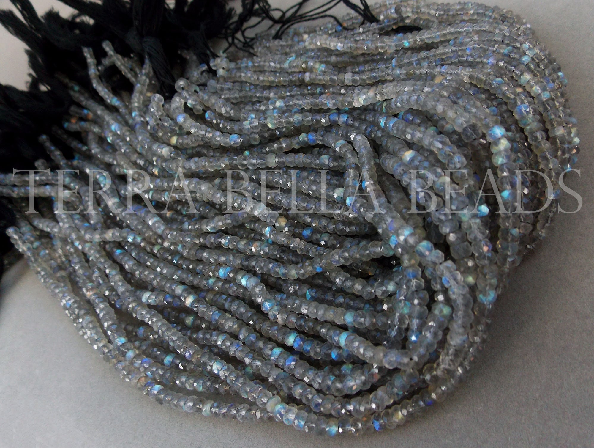 12.5" light LABRADORITE faceted gem stone rondelle beads 3mm 3.2mm 3.5mm blue green multi hand cut