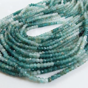 12" shaded GRANDIDIERITE faceted gem stone rondelle beads 3mm teal blue green ombre