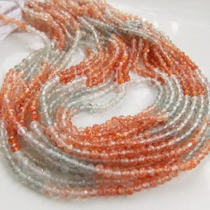 12.5&quot; orange grey AAA SUNSTONE faceted gem stone round beads 3mm - 3.2mm