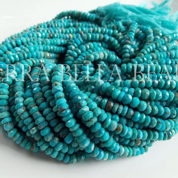 6.25" strand natural SLEEPING BEAUTY TURQUOISE faceted gem stone rondelle beads 3.5mm 3.8mm 4mm blue