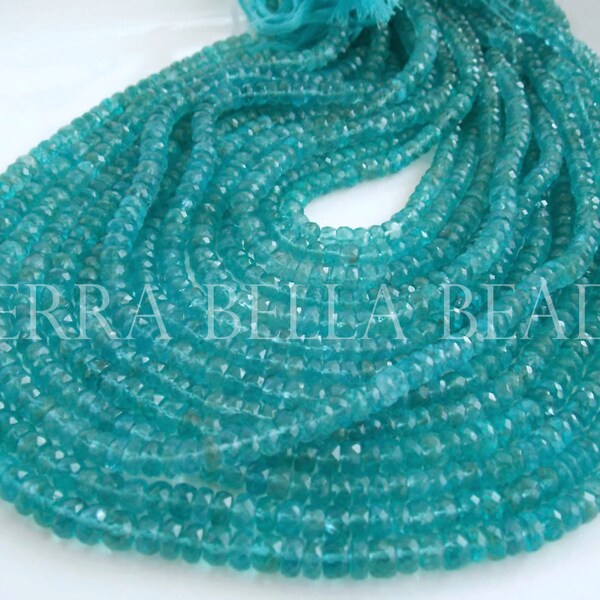 6.5" strand aqua blue APATITE faceted gem stone rondelle beads 4mm - 5mm