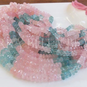 7.5&quot; AAA AQUAMARINE MORGANITE faceted gem stone rondelle beads 4.5mm - 9mm blue aqua pink