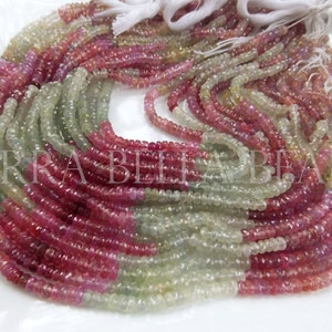 6.5" half strand UMBA SAPPHIRE faceted precious gem stone rondelle beads 3mm 3.5mm 4mm pink green