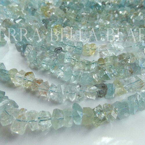 7 Strand Natural AQUAMARINE Faceted Gem Stone Nugget Etsy