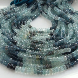 6.5" shaded AAA AQUAMARINE faceted gem stone rondelle beads 4.5mm - 5mm blue