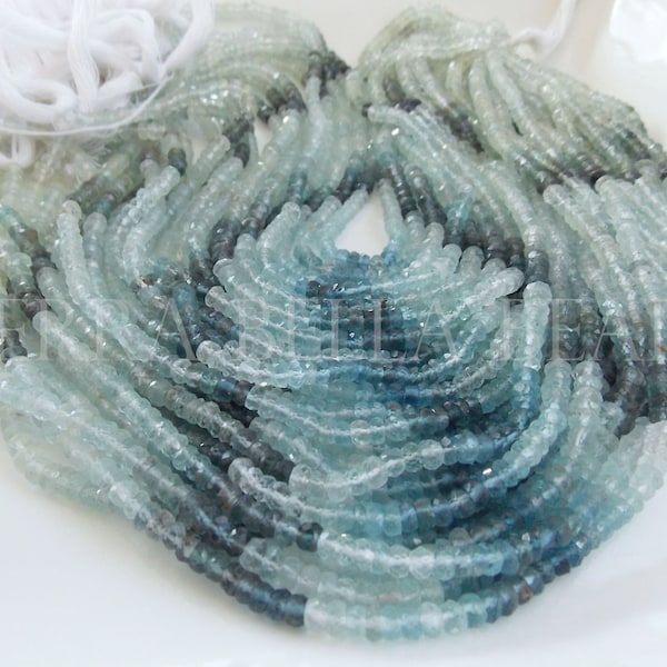 12.5" shaded AQUAMARINE faceted gem stone rondelle beads 3.5mm - 4mm blue aqua green