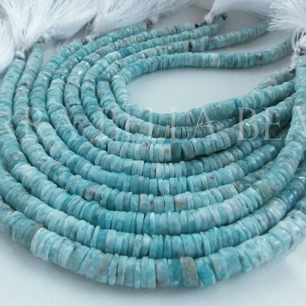 Natural Larimar Gemstone Beads Strand - 5mm Heishi Shape, 8 Inch, AAA Quality