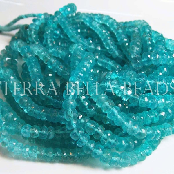 7" half strand aqua blue APATITE faceted gem stone rondelle beads 4mm - 4.5mm