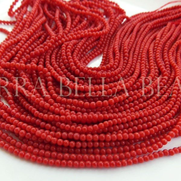 10" strand natural ITALIAN CORAL smooth gem stone round beads 2mm 2.2mm 2.5mm 2.8mm red