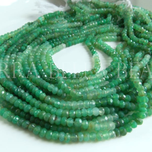 13" shaded green CHRYSOPRASE faceted gem stone rondelle beads 3.5mm - 4mm