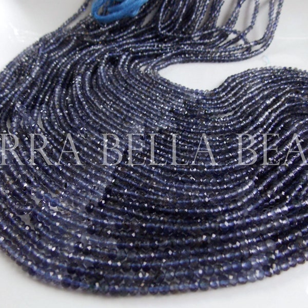 12.5" deep shaded blue AAA IOLITE faceted gem stone rondelle beads 2.5mm water sapphire calibrated