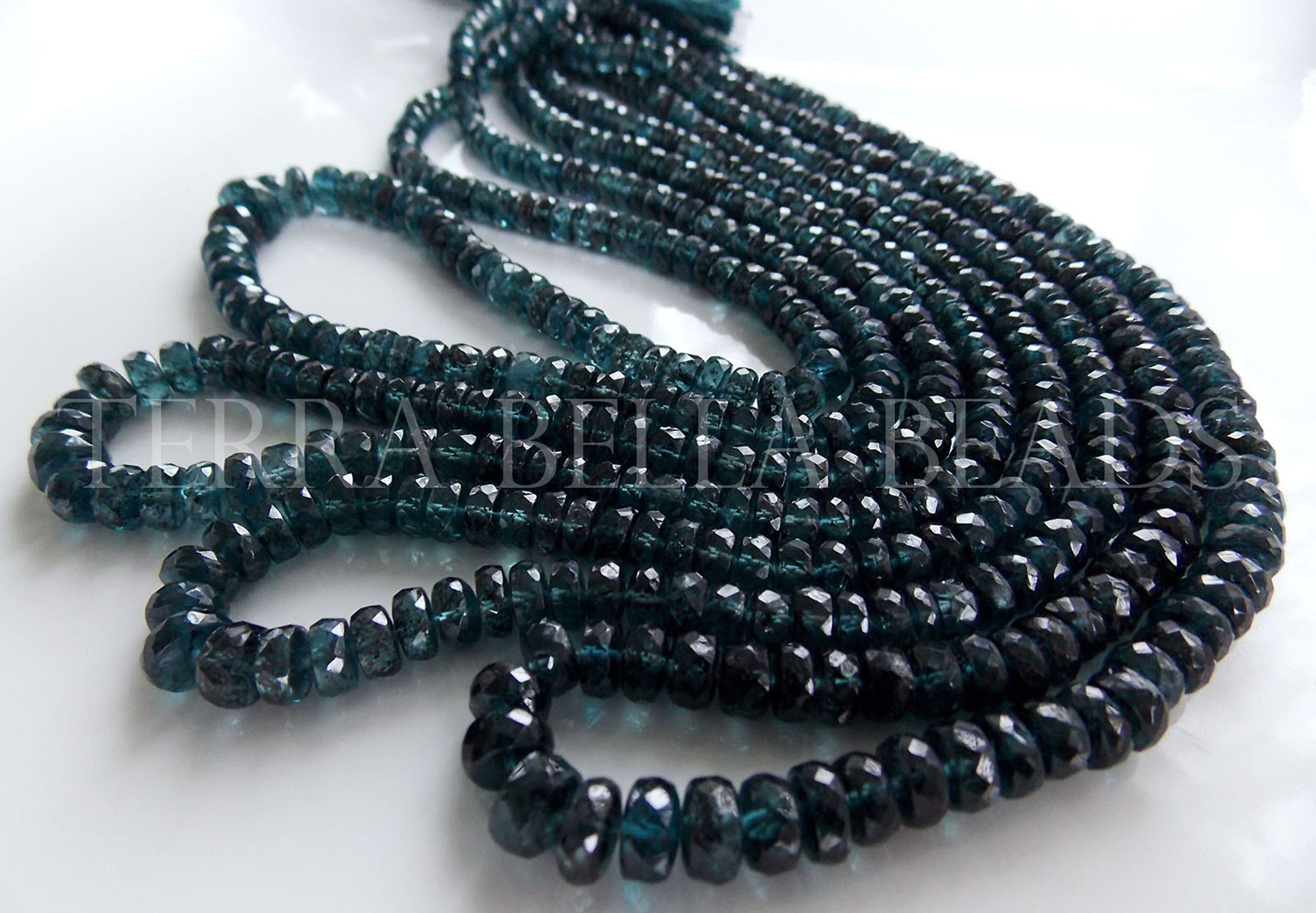 8" strand AAA deep teal blue KYANITE faceted gem stone rondelle beads 3mm - 5mm