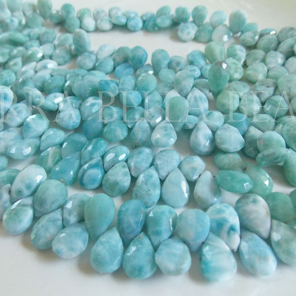 4" strand LARIMAR faceted pear gem stone briolette beads 9mm - 12mm blue