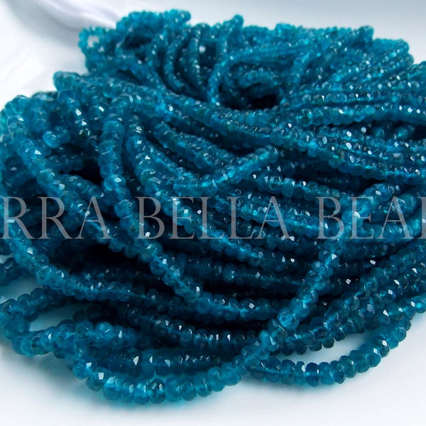 7" neon blue APATITE faceted rondelle gem stone beads 3mm - 4mm peacock