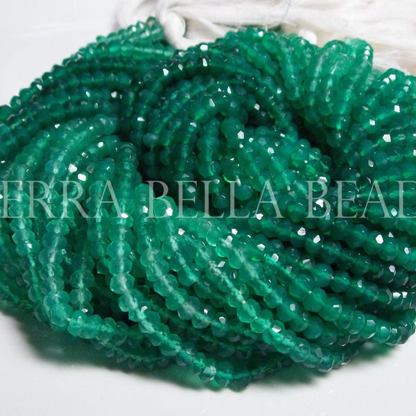 Full 13 inch strand shaded GREEN ONYX faceted gem stone rondelle beads 3.5mm - 4mm