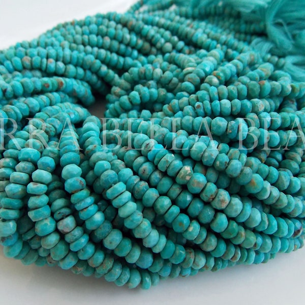 6" natural ARIZONA TURQUOISE faceted gem stone rondelle beads 3.5mm 4mm 4.5mm blue