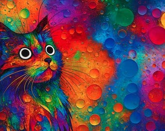 抽象的な猫の絵画明るい色彩のカラフルなワイドデジタルダウンロード