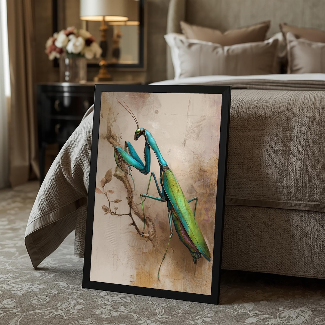Vibrant Praying Mantis Digital Download Botanical Insect Wall Art ...