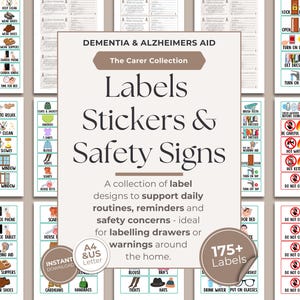 Dementia Care Routine Cards, Labels, Stickers, Safety Signs | Over 175 Printable Labels for Elderly with Memory Loss. (PDF Download)