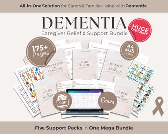 Dementia Caregiver Support Bundle | 5in1 Pack | Care Guide, Planners, Trackers, Games, Activities, Labels (Digital)