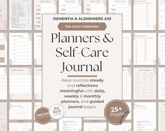 Dementia Care Planners & Journals – Daily, Weekly, Monthly Planner | Self-Care Journal for Caregivers | Printable PDF