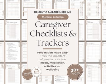 Caregiver Checklists & Trackers | Dementia Care Printable Planners | Daily Logs, Medication, Routines, Activities and More (PDF Download)