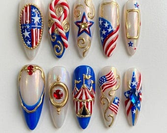 Presse faite main pour le jour de l'indépendance | Pendentifs en cristal 3D et oeuvre d'art patriotique baroque | Ensemble de luxe rouge blanc bleu amande