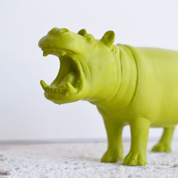 Lime Green Hippo - or CHOOSE YOUR COLOR - Painted Toy Zoo / Safari Animal Repurposed for Home Decor