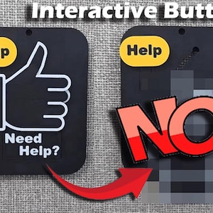 May include: Two black rectangular interactive buttons with rounded corners. The left button features a yellow 'Help' label, a white thumbs-up icon, and the text 'Need Help?'. The right button shows a yellow 'Help' label and a large red 'NO!' graphic.
