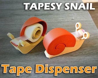 May include: Two snail-shaped tape dispensers. Each dispenser has a light yellow base, an orange shell, and a white tape roll. The text "TAPESY SNAIL" and "Tape Dispenser" are displayed in the image.
