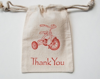 Tricycle Muslin Bags / Set of 30 / Birthday Party Favor Bag