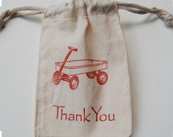 Red Wagon Muslin Bags / Set of 15 / Birthday Party Favor Bag