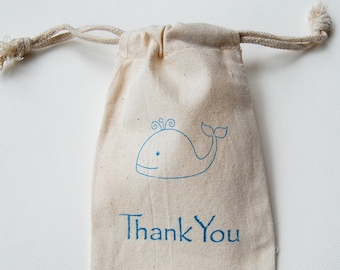 Whale Muslin Bags / Set of 50 /birthday Party Favors or Baby Shower Favors