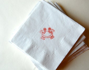 Crab beverage napkins / Set of 50 / Perfect for weddings, nautical baby showers or birthday parties