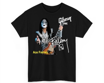 Maglietta classica Vtg Ace Frehley in cotone pesante nera di tutte le Maglietta classica Vtg Ace Frehley in cotone pesante nera di tutte le