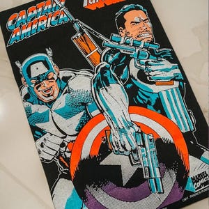 Vintage Captain America & Punisher Comic Shirt, Retro Marvel First Avenger Comic Tee, Disney Superhero Gift, Disneyland Family Matching Trip image 1