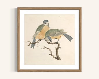 Songbirds on a Branch – Vintage Bird Art Print, Square Cottagecore Wall Art, Digital Download