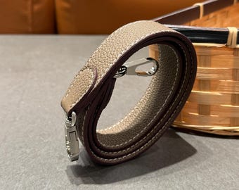 1.2" Leather Crossbody Bag Strap: Togo Leather, Gold/Silver Clasps