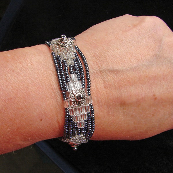Pewter and ice woven art deco bracelet
