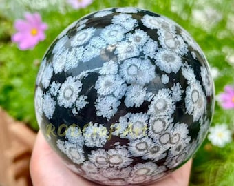 7CM+ Nartural Snow Flake Obsidian Sphere,Hand Carved Crystal Ball,Large Size Sphere,Reiki healing,Home Decor,Birthday Gifts  1PC
