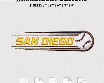 Motif de broderie Baseball San Diego, fichier de broderie Machine Baseball City, taille 5.