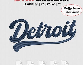 Detroit 3D Puff-borduurontwerp, 3D Puff-borduurbestand, maat 5, direct downloaden.
